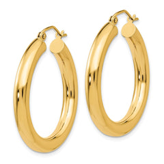 14K Polished 4mm Lightweight Tube Hoop Earrings - 3