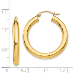 14K Polished 4mm Lightweight Tube Hoop Earrings - 3