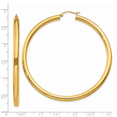 14K Polished 4mm Lightweight Tube Hoop Earrings - 2