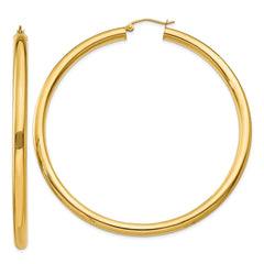 14K Polished 4mm Lightweight Tube Hoop Earrings - 2