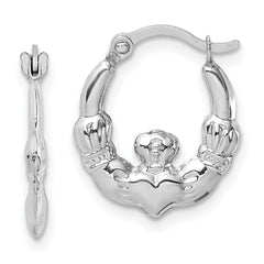 14k White Gold Claddagh Hoop Earrings - 7