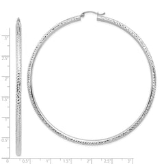 14k White Gold Lightweight 3mm Diamond-cut Hoop Earrings - 3