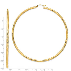 14k Lightweight 3mm Diamond-cut Hoop Earrings - 3