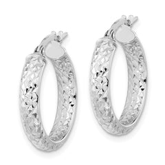 14K White Gold Polished and Diamond-cut Inside and Out Fancy Hoop Earrings - 2