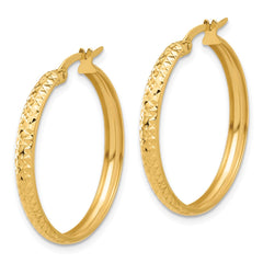 14K Polished and Diamond-cut Hoop Earrings - 5