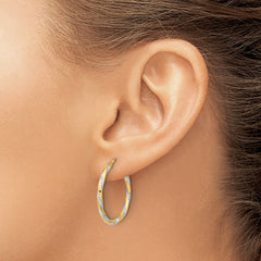 14K and White Rhodium Polished Diamond-cut Hoop Earrings - 2