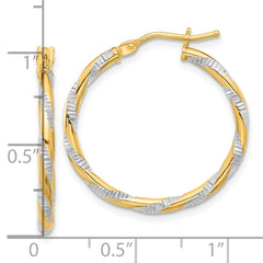 14K and White Rhodium Polished Diamond-cut Hoop Earrings - 2