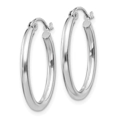 14k White Gold Polished 2mm Oval Tube Hoop Earrings - 3