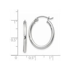 14k White Gold Polished 2mm Oval Tube Hoop Earrings - 3
