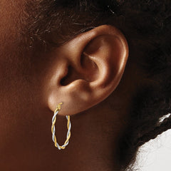 14k Two-tone Polished 1.8mm Twisted Hoop Earrings - 2