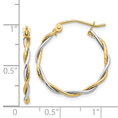 14k Two-tone Polished 1.8mm Twisted Hoop Earrings - 2