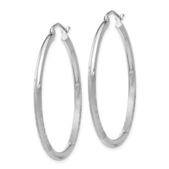 14k White Gold Satin and Diamond-cut 2mm Round Hoop Earrings - 8