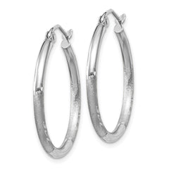 14k White Gold Satin and Diamond-cut 2mm Round Hoop Earrings - 2