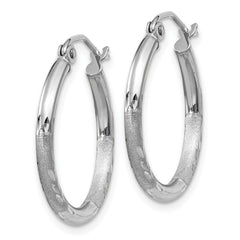 14k White Gold Satin and Diamond-cut 2mm Round Hoop Earrings - 9