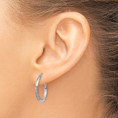 14k White Gold Satin and Diamond-cut 2mm Round Hoop Earrings - 9