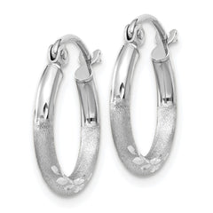 14k White Gold Satin and Diamond-cut 2mm Round Hoop Earrings - 4