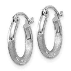 14k White Gold Satin and Diamond-cut 2mm Round Hoop Earrings - 3