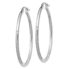 14k White Gold Satin and Diamond-cut 2mm Round Hoop Earrings - 5
