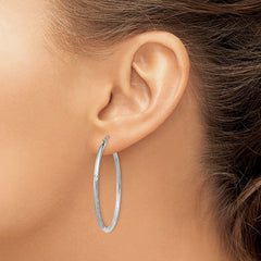 14k White Gold Satin and Diamond-cut 2mm Round Hoop Earrings - 5