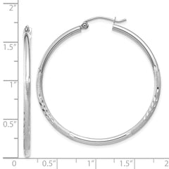 14k White Gold Satin and Diamond-cut 2mm Round Hoop Earrings - 5