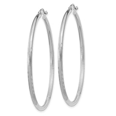 14k White Gold Satin and Diamond-cut 2mm Round Hoop Earrings - 6