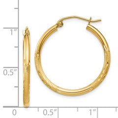 14k Satin and Diamond-cut 2mm Round Tube Hoop Earrings - 10