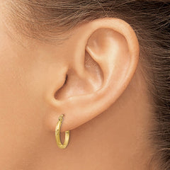 14k Satin and Diamond-cut 2mm Round Tube Hoop Earrings - 6