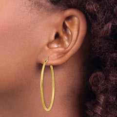 14k Satin and Diamond-cut 2mm Round Tube Hoop Earrings - 8