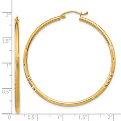 14k Satin and Diamond-cut 2mm Round Tube Hoop Earrings - 8