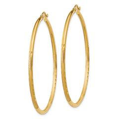 14k Satin and Diamond-cut 2mm Round Tube Hoop Earrings - 2