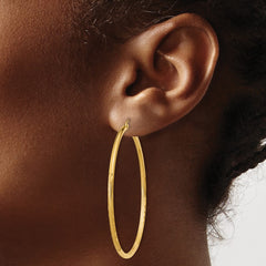 14k Satin and Diamond-cut 2mm Round Tube Hoop Earrings - 2
