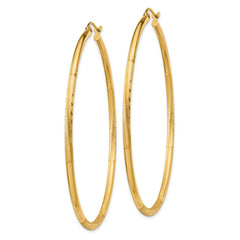 14k Satin and Diamond-cut 2mm Round Tube Hoop Earrings - 3