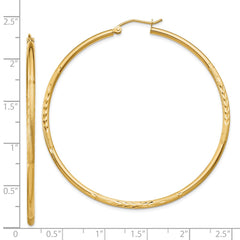 14k Satin and Diamond-cut 2mm Round Tube Hoop Earrings - 3