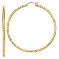 14k Satin and Diamond-cut 2mm Round Tube Hoop Earrings - 3