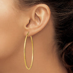 14k Satin and Diamond-cut 2mm Round Tube Hoop Earrings - 12