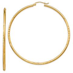 14k Satin and Diamond-cut 2mm Round Tube Hoop Earrings - 12