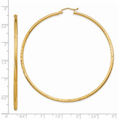 14k Satin and Diamond-cut 2mm Round Tube Hoop Earrings - 9