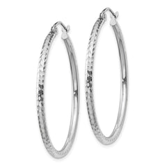14k White Gold Diamond-cut 2mm Round Tube Hoop Earrings - 9