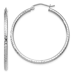 14k White Gold Diamond-cut 2mm Round Tube Hoop Earrings - 9