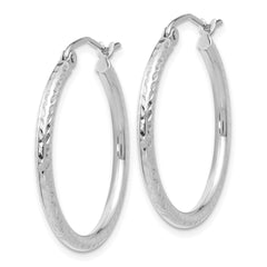 14k White Gold Diamond-cut 2mm Round Tube Hoop Earrings - 2