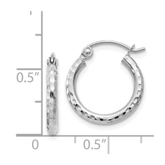 14k White Gold Diamond-cut 2mm Round Tube Hoop Earrings - 10