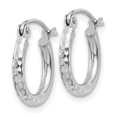 14k White Gold Diamond-cut 2mm Round Tube Hoop Earrings - 3