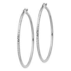 14k White Gold Diamond-cut 2mm Round Tube Hoop Earrings - 6
