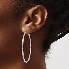 14k White Gold Diamond-cut 2mm Round Tube Hoop Earrings - 6