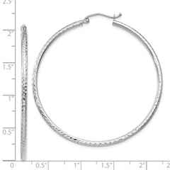 14k White Gold Diamond-cut 2mm Round Tube Hoop Earrings - 6