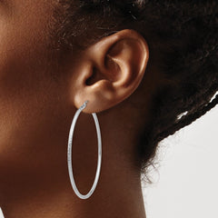 14k White Gold Diamond-cut 2mm Round Tube Hoop Earrings - 5