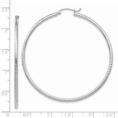 14k White Gold Diamond-cut 2mm Round Tube Hoop Earrings - 5