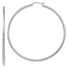 14k White Gold Diamond-cut 2mm Round Tube Hoop Earrings - 11