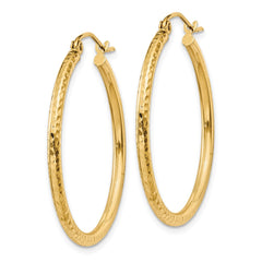 14k Diamond-cut 2mm Round Tube Hoop Earrings - 3