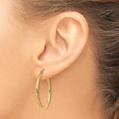 14k Diamond-cut 2mm Round Tube Hoop Earrings - 3